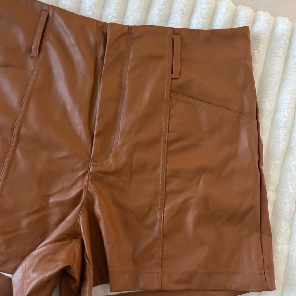 a new day High Waist Tan Leather Shorts - Picture 3 of 5